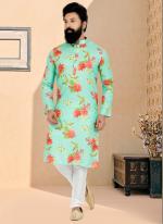 Dhupion Silk Lime Green Festival Wear Printed Readymade Kurta Pajama